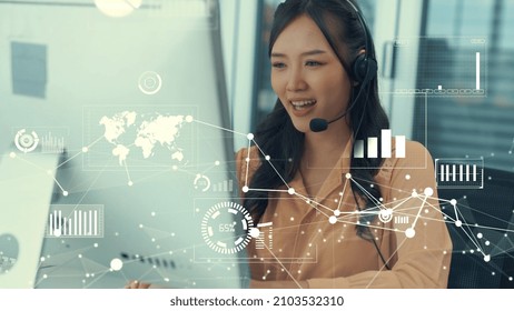 Customer Support Call Center Provide Data In Conceptual Vision . Business And Communication Technology Concept .