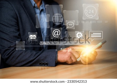 Customer support and chat bot concept, man using smartphone to chat with technician support team,  live chat, hotline.