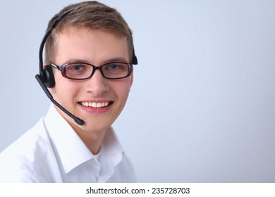 Customer Support Operator With A Headset Isolated On White Background