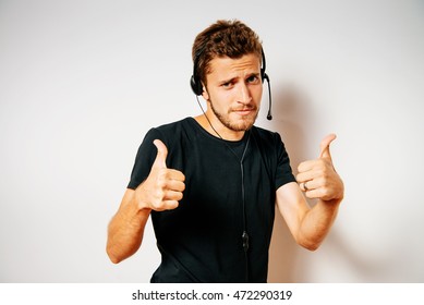Customer support operator talking. Technical Support. Male operator.