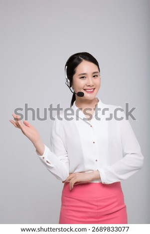 Customer support operators working in call center office, wearing headset isolated on white background. 202