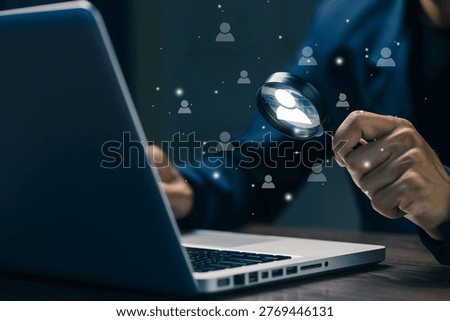 Customer targeting analytics concept with magnifying glass, audience segmentation, marketing data analysis and business customer insight strategy.