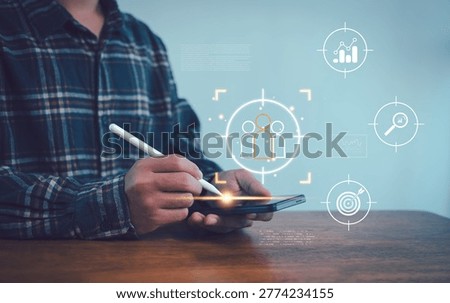 Customer targeting and audience analytics concept on mobile device, showing user segmentation, data insights, and performance metrics for marketing strategy and business growth optimization.