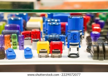 Customized self inking rubber stamps reinvent themselves after every stamp, allowing you to increase productivity for the date or text pad. It’s for sales in a stationary shop.