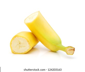 Cut Banana Over White Background