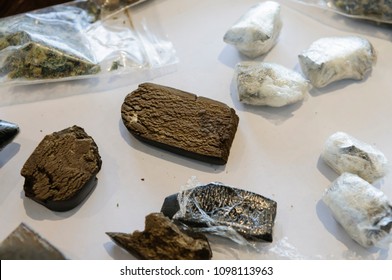 Cut Blocks/bricks Of Cannabis Resin On Display