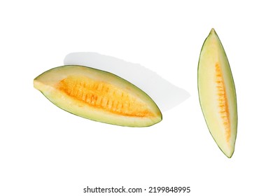 Cut Cantaloupe Melon On White Background