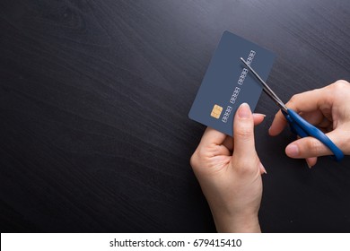 Cut Credit Card With Scissors For Stop To Pay Money Protect Crisis Cost.