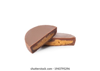 Cut Delicious Peanut Butter Cup On White Background