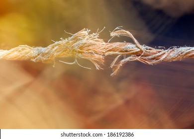 Cut And Frayed Rope Hanging By A Thread And Ready To Break