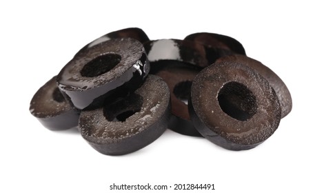 Cut Fresh Black Olives On White Background