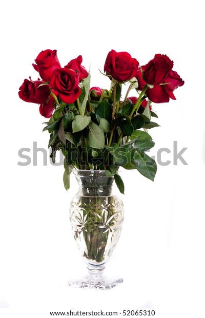 Cut Glass Crystal Vase Red Roses Stock Photo Edit Now 52065310