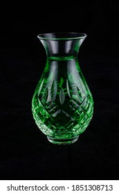 Cut Glass Vase On Black Background