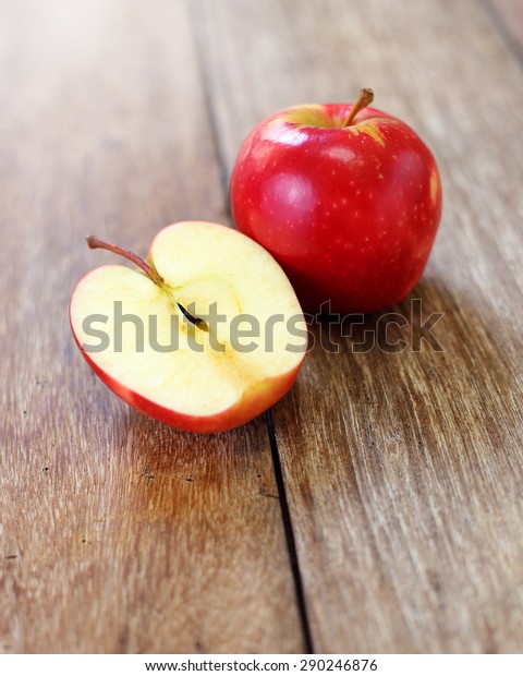  Cut in Half Apple on
wood table