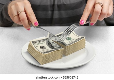 Cut Money On Plate, Cut Budget Concept