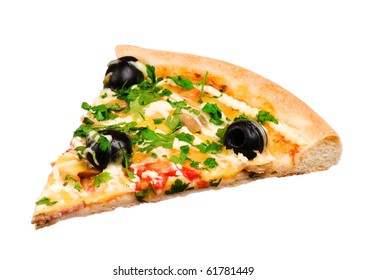 Cut Off Slice Pizza Isolated On White Background