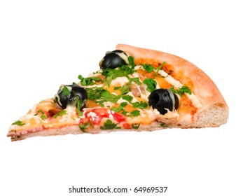 Cut Off Slice Pizza Isolated On White Background
