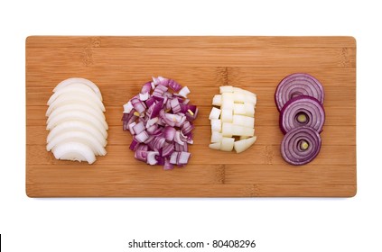 Cut onion on wooden board