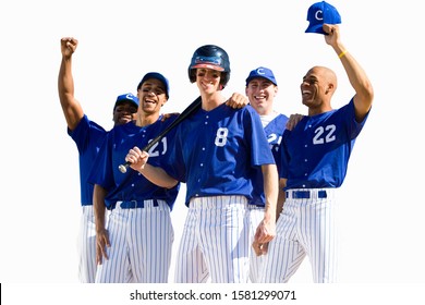 Cut Out Of Baseball Team In Blue Uniforms Celebrating