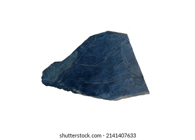 Cut Out Black Slate Slab Isolated On White Background.  Homogeneous Metamorphic Rock.