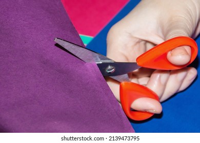 Cut the paper with scissors. Colored paper and scissors. Work with paper