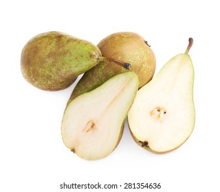 Cut and served green pear composition isolated over the white background - Shutterstock ID 281354636