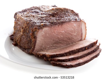 Cut Sirloin Beef On A Plate, Baked In Oven