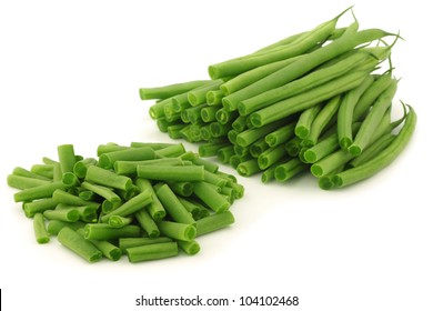 Cut Small And Slender Green Beans (haricot Vert) On A White Background