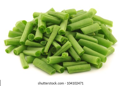 Cut Small And Slender Green Beans (haricot Vert) On A White Background