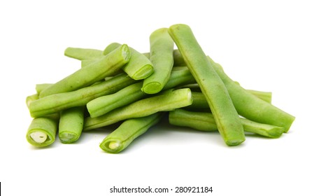 Cut Small And Slender Green Beans (haricot Vert) On A White Background