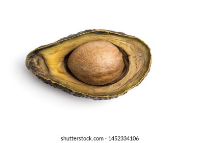 Cut Spoiled Avocado, Isolated On White Background