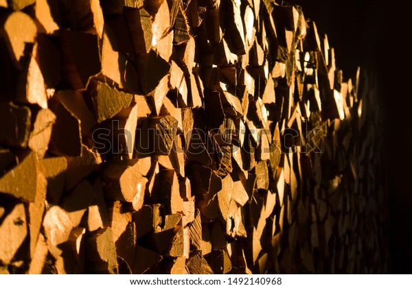 Cut Stacked Wooden Logs Fireplace Sunset Stock Photo Edit Now