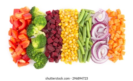 Cut Vegetables Ready For Cooking Isolated On White Background