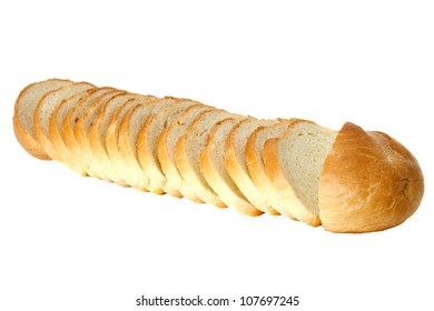The cut wheat bread  isolated on the white background