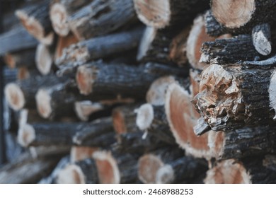 Cut wooden logs in a stack