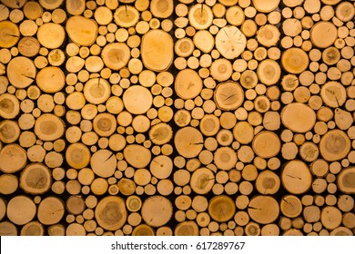 Cut Wooden Rings, Decoration Wall Panels Closeup