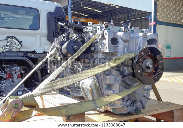 Cutaway transmission: clutch and gearbox of the\
truck showing inside