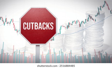 Cutbacks sign against financial charts and stacked coins, symbolizing budget reductions and economic constraints, finance cutbacks concept, monetary downsizing, financial savings, economic austerity - Powered by Shutterstock