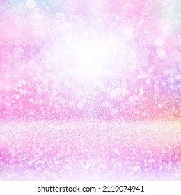 Cute abstract multicolor rainbow color pink glitter sparkle background for happy birthday party invite, princess little girl sequin, girly unicorn pony kid pattern or glittery children mermaid texture