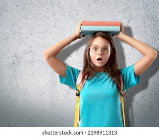 Cute Adorable Toddler Smiling Happy Stand Holding Book Over Head