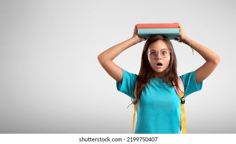 Cute Adorable Toddler Smiling Happy Stand Holding Book Over Head