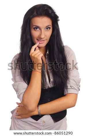 cute adult girl posing on a white
