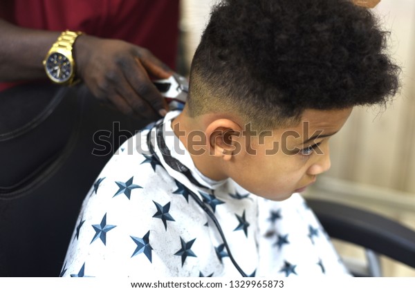 Cute African American Boy African Barbershop Stock Image