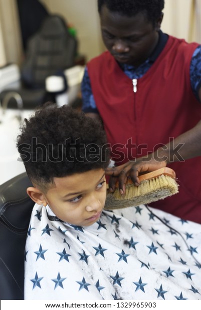 Cute African American Boy African Barbershop Stock Photo