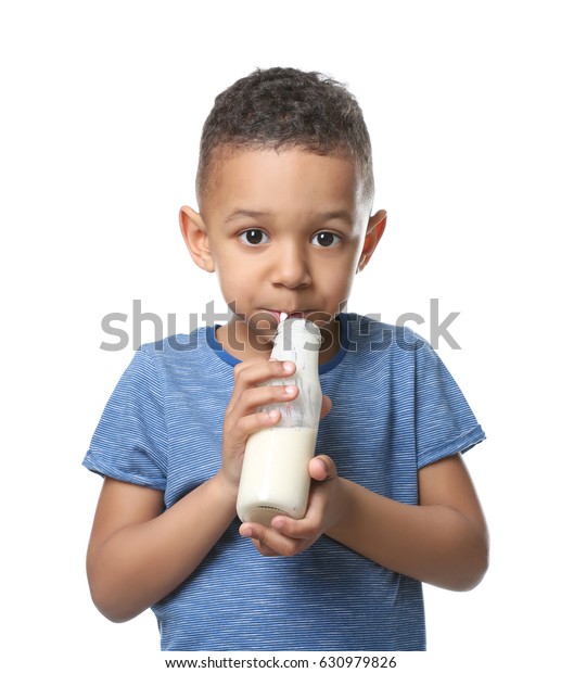 Cute African American Boy Drinking Yogurt Stock Photo (Edit Now) 630979826