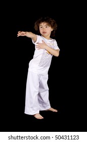 Cute african american child doing karate