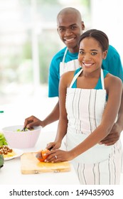 Cute African American Couple Cooking Healthy Food Together