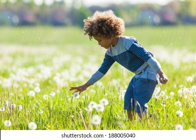 Cute African American Little Boy Playing Outdoor - Black People