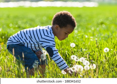 Cute African American Little Boy Playing Outdoor - Black People