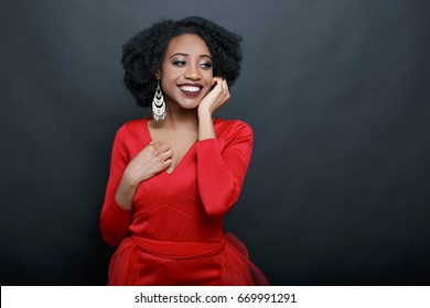 women in red dress